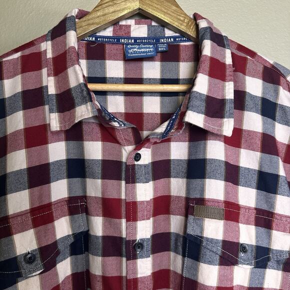 Indian Motorcycle Flannel Shirt 3XL Red Plaid Authentic Excellent - Picture 12 of 16